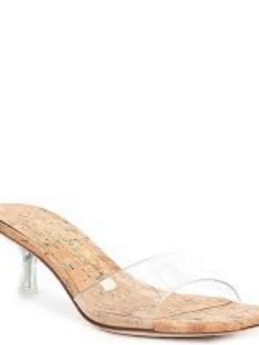 ANTONIO MELANI Clear Strap Cork Mid-Heel Mule in Natural Cork and Clear